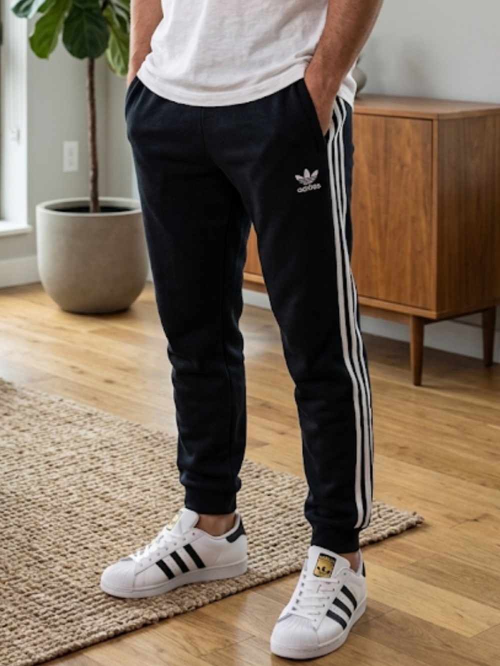 Adidas Black Sweatpants with White Stripes Size XL